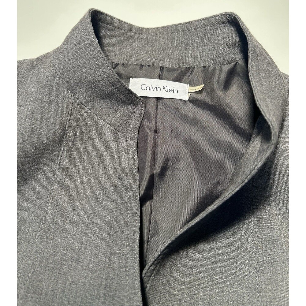 CALVIN KLIEN WOMEN’S SIZE 6 CAP SLEEVE BUTTON STRETCH BELTED GRAY CAREER DRESS - Picture 6 of 13